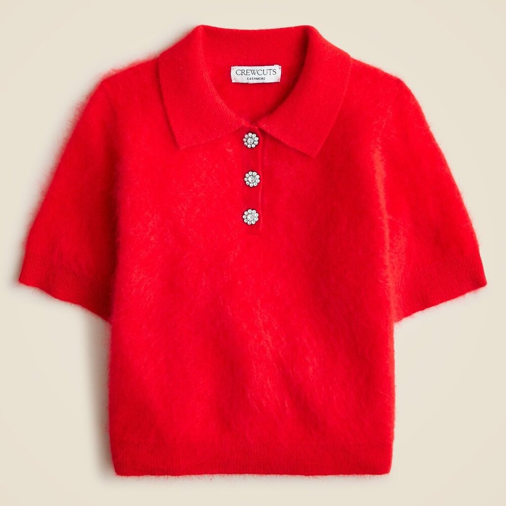 J.Crew Crewcuts Girls' red brushed cashmere polo with jewel buttons XXS (2-3T)